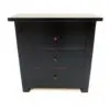 Black wooden nightstand with three drawers.