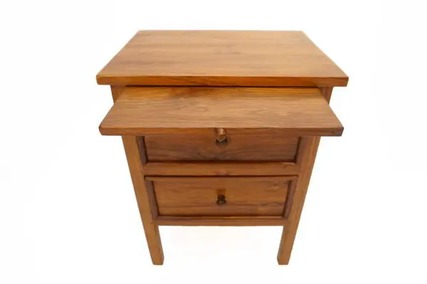 2 Drawer Teak Bedside Table with Writing Shelf - Image 2