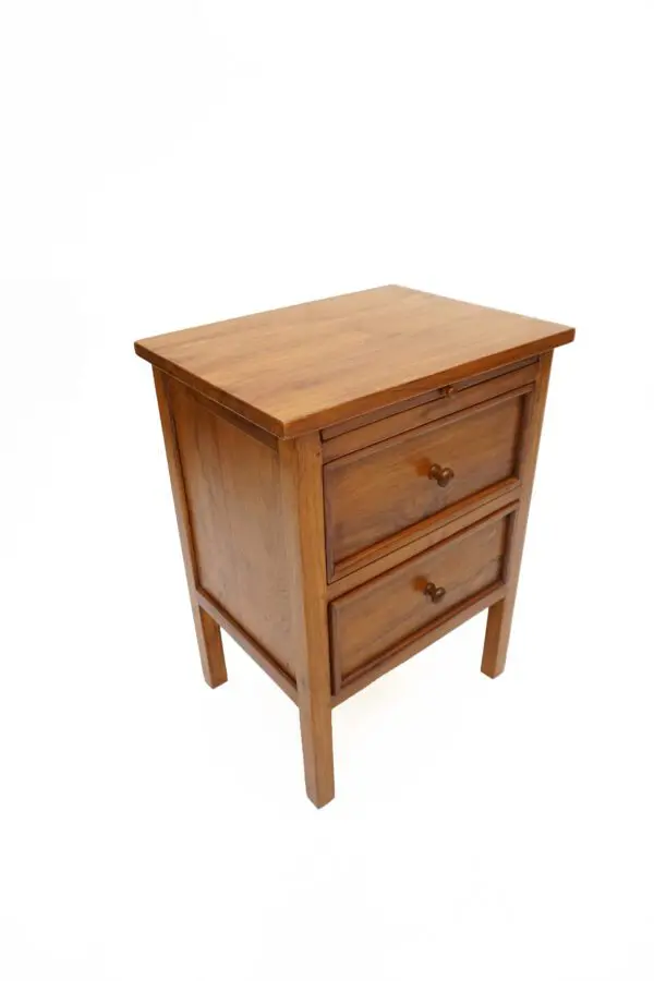 2 Drawer Teak Bedside Table with Writing Shelf - Image 4