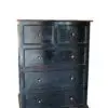 Black wooden dresser with five drawers.