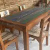 A table and chairs made out of wood