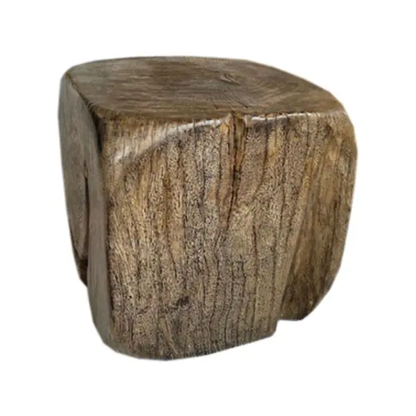 Wooden stool with a textured surface.