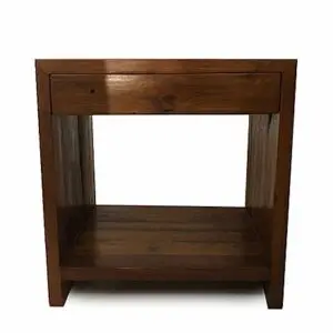 Wooden side table with drawer and shelf.