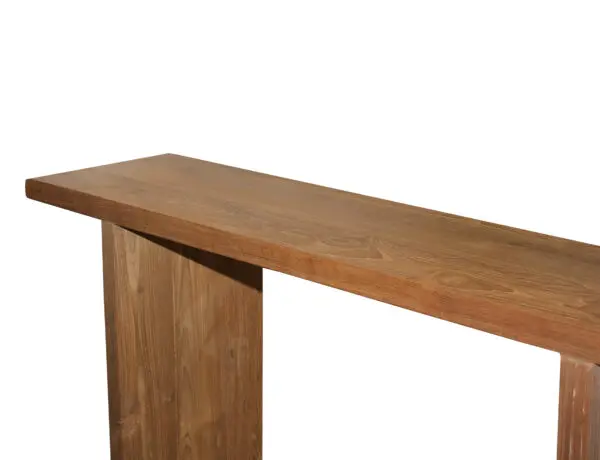 Wooden table with a simple design.