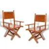 Two wooden director chairs on a white background.