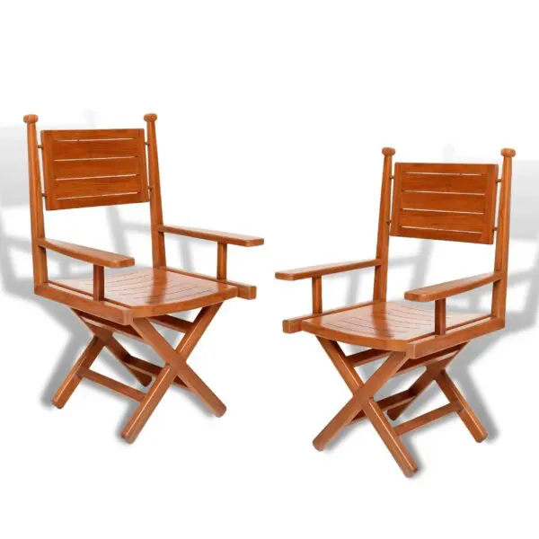 Two wooden director chairs on a white background.