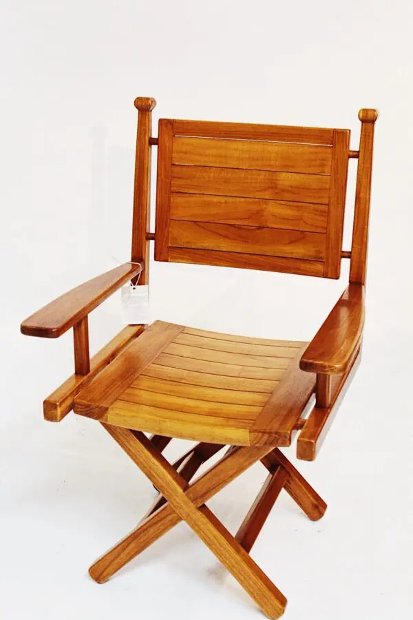 Wooden director's chair on a white background.