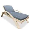 Wooden lounge chair with gray cushion.