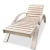 Outdoor wooden lounge chair with slatted design.