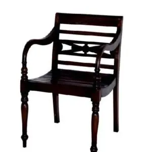 Wooden armchair with decorative back design.