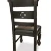 A wooden chair with leather seat and back.