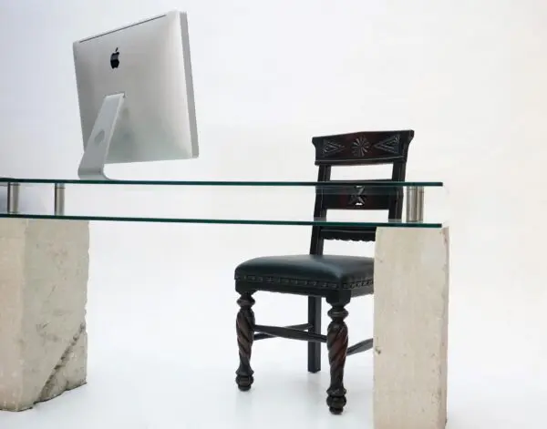 Glass Desk with Limestone Bases - Image 5