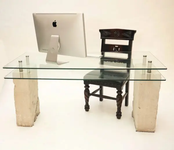 Glass Desk with Limestone Bases - Image 2