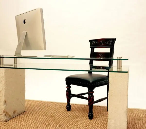 Glass Desk with Limestone Bases - Image 4