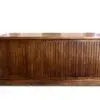 Wooden furniture with slatted design.