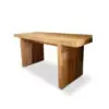 A wooden table with two legs on top of it.