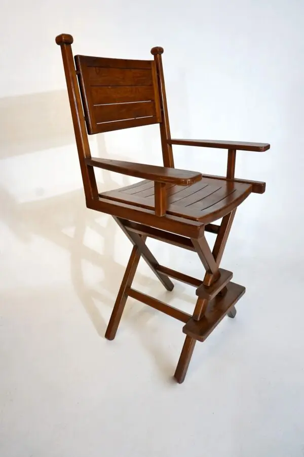 Wooden director's chair with folding design.