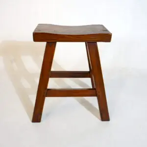 Brown wooden stool on a white background.