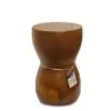 Wooden stool with a rounded shape.