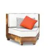 Modern couch with decorative pillows.