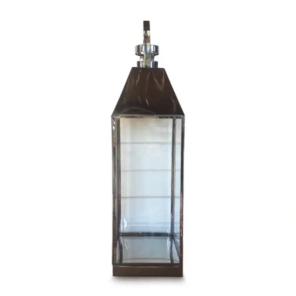 Metal lantern with glass panels.