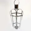 Hanging metal lantern with glass panels.