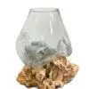 Glass vase with driftwood base.