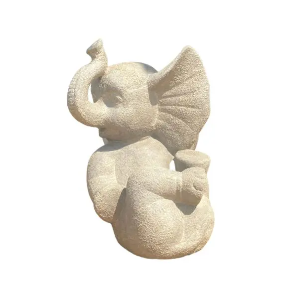 Stone Sitting Elephant Statue - Image 3