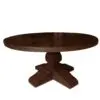 A round table with four legs and two leaves.