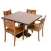 Wooden dining table with three chairs.