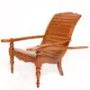 A wooden chair with an arm rest on it.