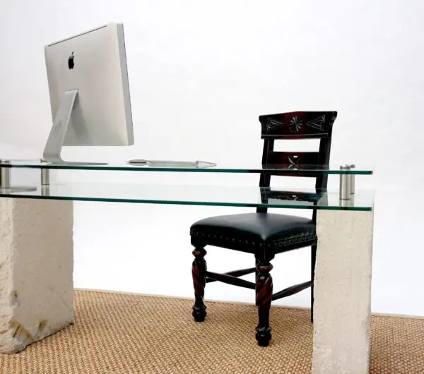 Glass Desk with Limestone Bases - Image 3