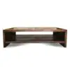 A coffee table with two shelves and a wooden top.