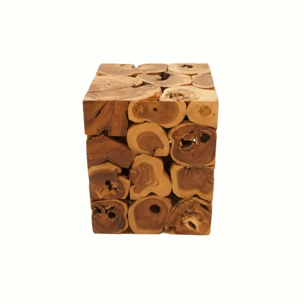 A square shaped piece of wood with various shapes and sizes.