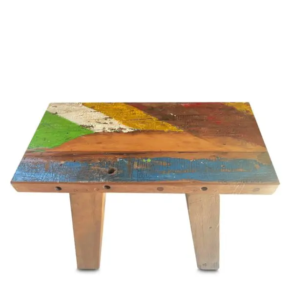 Colorful wooden table with simple design.