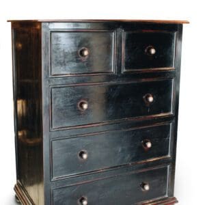 Black wooden chest of drawers.