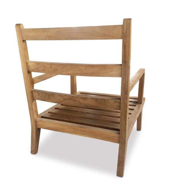 A wooden chair with no arms and no legs.