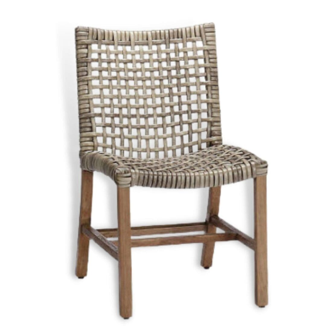 A chair with a woven back and seat.