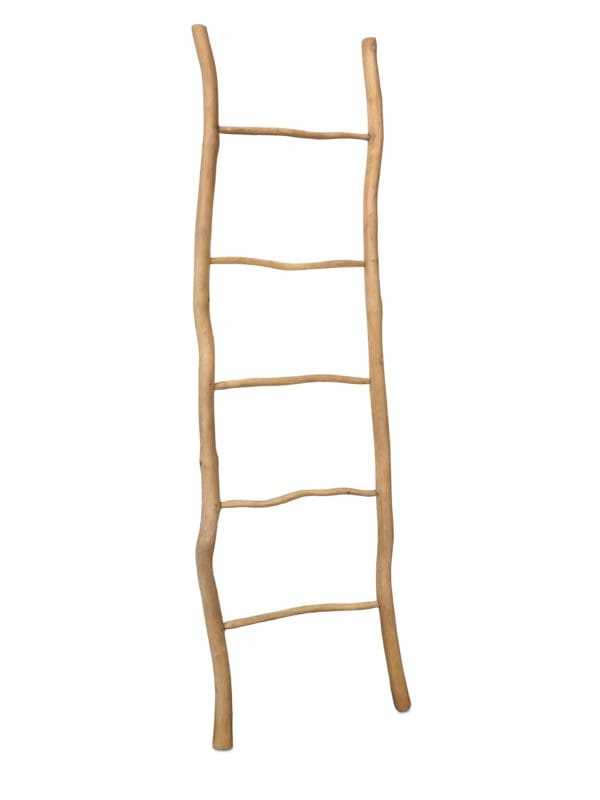 A wooden ladder is shown with no one around.