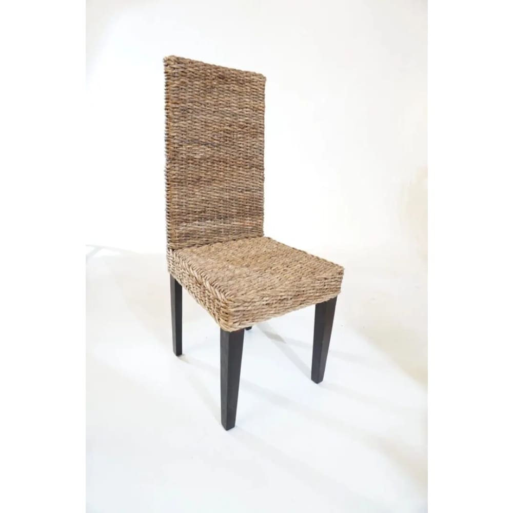 A chair with a woven seat and back.