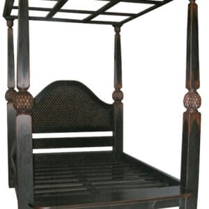 Black wooden canopy bed frame.